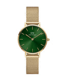 Daniel Wellington Petite Emerald Green Dial Gold Mesh Strap Watch For Women - DW00100479