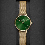 Daniel Wellington Petite Emerald Green Dial Gold Mesh Strap Watch For Women - DW00100479