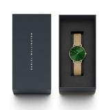 Daniel Wellington Petite Emerald Green Dial Gold Mesh Strap Watch For Women - DW00100480