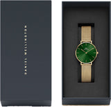 Daniel Wellington Petite Emerald Green Dial Gold Mesh Strap Watch For Women - DW00100480