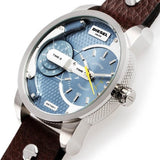 Diesel Mini Daddy LIght Blue Dial Brown Leather Strap Watch For Men - DZ7321