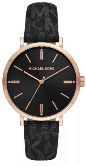 Michael Kors Addyson Quartz Black Dial Black Leather Strap Watch for Women - MK2948