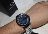 Armani Exchange Hampton Chronograph Blue Dial Silver Steel Strap Watch For Men - AX2178