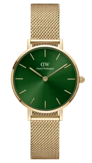 Daniel Wellington Petite Emerald Green Dial Gold Mesh Strap Watch For Women - DW00100479