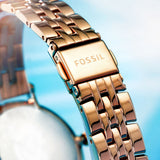 Fossil Jacqueline Analog Moonphase Mother of Pearl White Dial Rose Gold Steel Strap Watch for Women - ES5165