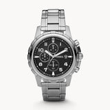 Fossil Dean Chronograph Black Dial Silver Steel Strap Watch for Men - FS4542