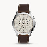 Fossil Forrester Chronograph White Dial Brown Leather Strap Watch for Men - FS5696