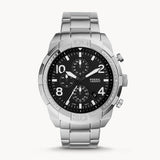 Fossil Bronson Chronograph Black Dial Silver Steel Strap Watch for Men - FS5710