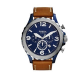 Fossil Nate Chronograph Navy Blue Dial Brown Leather Strap Watch for Men - JR1504