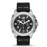 Fossil Modern Machine Chronograph Black Dial Black Leather Strap Watch for Men - FS4928