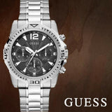 Guess Commander Chronograph Black Dial Silver Steel Strap Watch for Men - GW0056G1