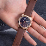 Guess Connoisseur Blue Dial Brown Leather Strap Watch For Men - GW0353G2