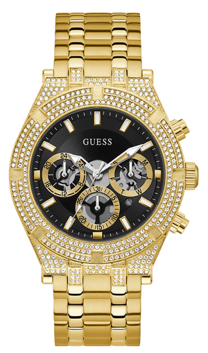 Guess Multifunction Diamonds Black Dial Gold Steel Strap Watch for Men - GW0455G2