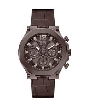 Guess Edge Chronograph Brown Dial Brown Leather Strap Watch For Men - GW0492G2