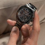 Guess Headliner Quartz Black Dial Grey Steel Strap Watch For Men - GW0572G5