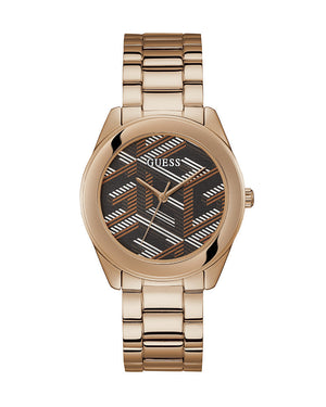 Guess Cubed Analog Black Dial Rose Gold Steel Strap Watch For Women - GW0607L3