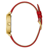 Guess Trend Dragon Gold Dial Red Leather Strap Watch For Women - GW0646L1