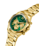 Guess Equity Analog Green Dial Gold Steel Strap Watch For Men - GW0703G2