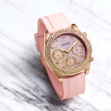 Guess Sparkling Chronograph Crystals Pink Dial Pink Silicone Strap Watch For Women - GW0032L4