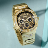 Guess Duke Glitz Crystals Gold Dial Gold Steel Strap Watch For Men - GW0576G2