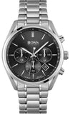 Hugo Boss Champion Chronograph Black Dial Silver Steel Strap Watch for Men - 1513871
