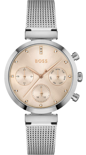 Hugo Boss Flawless Chronograph Pink Dial Silver Mesh Bracelet Watch for Women - 1502625