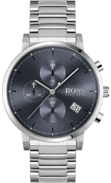 Hugo Boss Integrity Chronograph Blue Dial Silver Steel Strap Watch for Men - 1513779