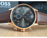 Hugo Boss Navigator Grey Dial Brown Leather Strap Watch for Men - 1513496