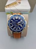 Fossil Garrett Chronograph Blue Dial Brown Leather Strap Watch for Men - FS5625