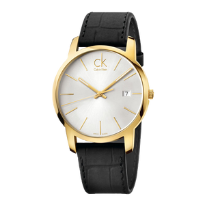 Calvin Klein City Mother of Pearl White Dial Black Leather Strap Watch for Men - K2G2G5C6