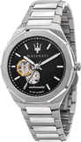 Maserati Stile Skeleton Automatic Black Dial Silver Steel Strap Watch For Men - R8823142002