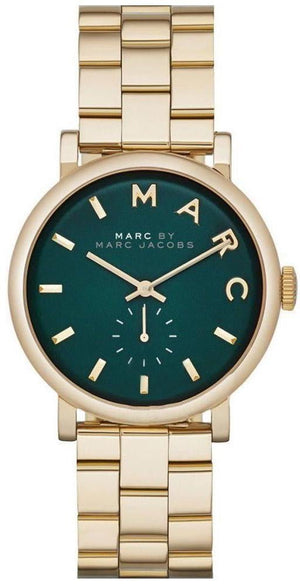 Marc Jacobs Baker Green Dial Gold Steel Strap Watch for Women - MBM3245