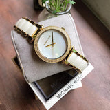 Michael Kors Parker Mother of Pearl Dial Two Tone Steel Strap Watch for Women - MK6400