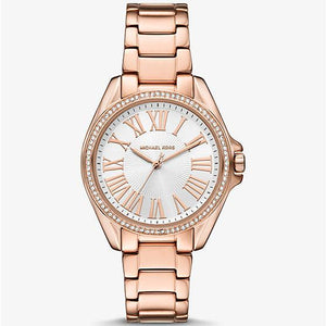 Michael Kors Kacie Three-Hand White Dial Rose Gold Steel Strap Watch for Women - MK4853