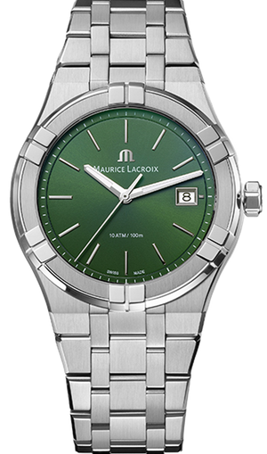 Maurice Lacroix Aikon Date Quartz Green Dial Silver Steel Strap Watch for Men - AI1108-SS002-630-1