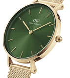 Daniel Wellington Petite Emerald Green Dial Gold Mesh Strap Watch For Women - DW00100480