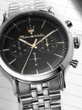 Maserati Epoca Chronograph Black Dial Silver Steel Strap Watch For Men - R8873618017