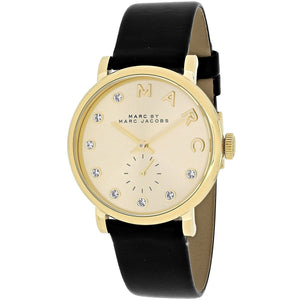 Marc Jacobs Baker Gold Dial Black Leather Strap Watch for Women - MBM1399