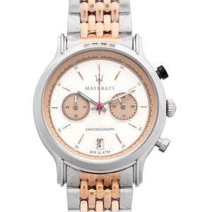 Maserati Legend Chronograph Ivory White Dial Two Tone Steel Strap Watch For Men - R8873638002