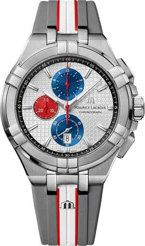 Maurice Lacroix Aikon Chronograph Special Edition Mahindra Racing Silver Dial Grey Rubber Strap Watch for Men - AI1018-TT031-130-2