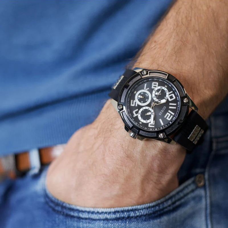 Guess Delta Black Dial Black Silicone Strap Watch for Men - GW0051G1