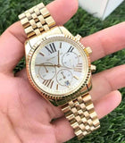 Michael Kors Lexington Chronograph Gold Dial Gold Steel Strap Watch for Women - MK5556