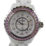 Chanel J12 Sapphire Bezel Ceramic White Dial White Steel Strap Watch for Women - J12 H2010