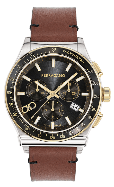 Salvatore Ferragamo 1927 Chrono Analog Black Dial Brown Leather Strap Watch for Men - SFKZ00323