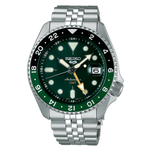 Seiko 5 Sports SKX GMT Automatic Green Dial Silver Steel Strap Watch For Men - SSK035K1