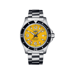 Breitling Superocean Automatic 44mm Yellow Dial Silver Steel Strap Watch for Men - A17375211/1A1