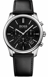 Hugo Boss Time One Chronograph Black Dial Black Leather Strap Watch for Men - 1513430