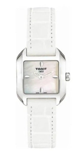 Tissot T Lady Mother of Pearl Dial White Leather Strap Watch for Women - T02.1.225.71