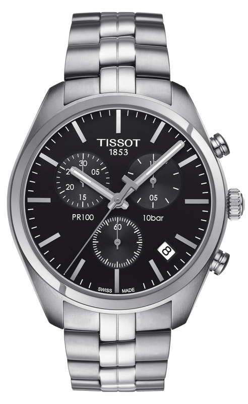 Tissot T Classic PR 100 Chronograph Black Dial Silver Steel Strap Watch for Men - T101.417.11.051.00