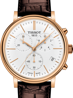 Tissot Carson Premium Chronograph White Dial Brown Leather Strap Watch For Men - T122.417.36.011.00